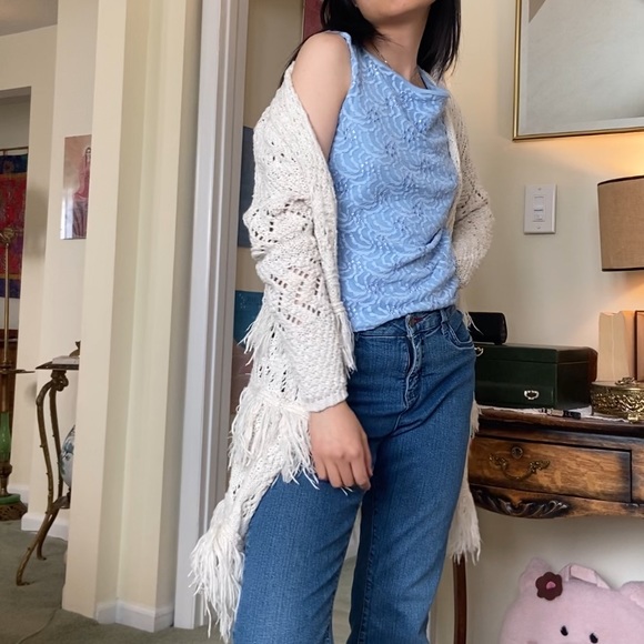 En Creme Bohemian Open Weave Chunky Knit Long Cardigan - Picture 4 of 11